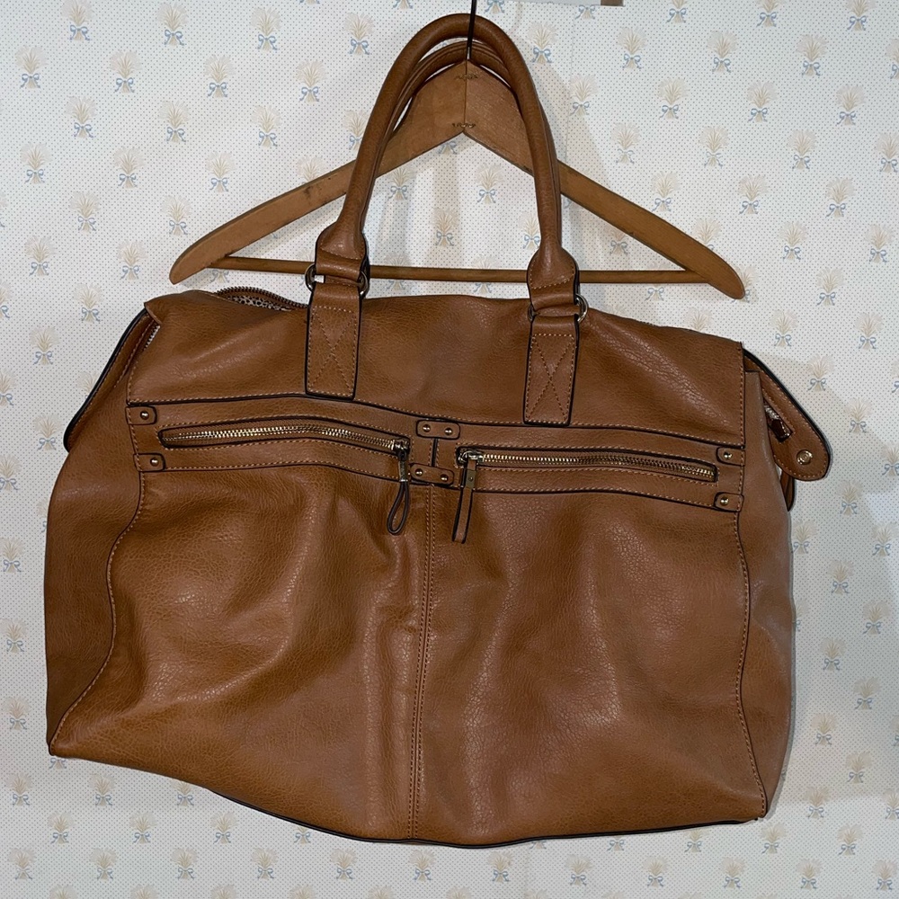 Sole Society Cognac Leather Duffel Tote Travel Weekender‎ Bag